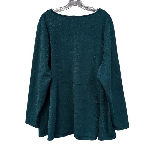 ✨ Lane Bryant Womens 22/24 Teal Metallic Ruched V Neck Long Sleeve Tunic Top - Picture 3 of 6
